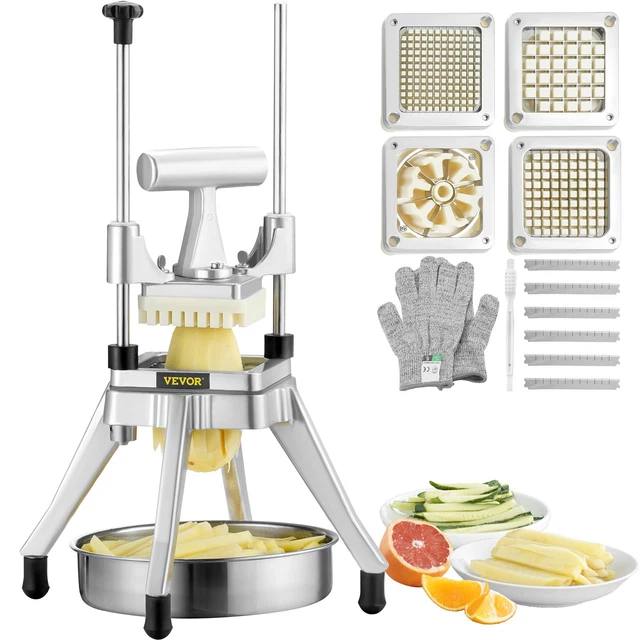 Commercial Vegetable Chopper & French Fry Cutter – 4 Blades, Heavy-Duty Aluminum & Stainless Steel