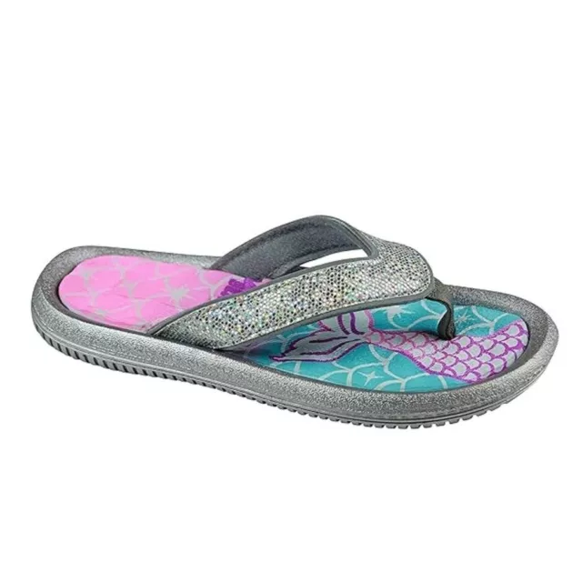 Elli By Capelli Girl's Let's Be Mermaid Pool Slides Flip Flop Silver/Blue Sz 3-4