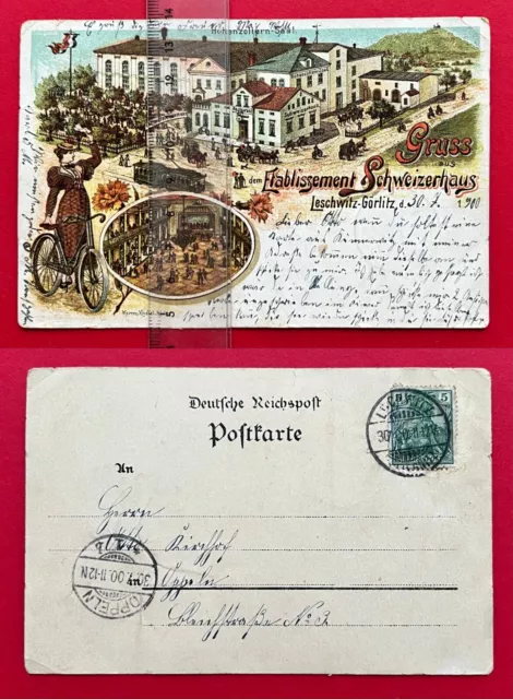 Litho AK GÖRLITZ Leschwitz 1900 Schweizerhaus und Frau mit Fahrrad   ( 114243