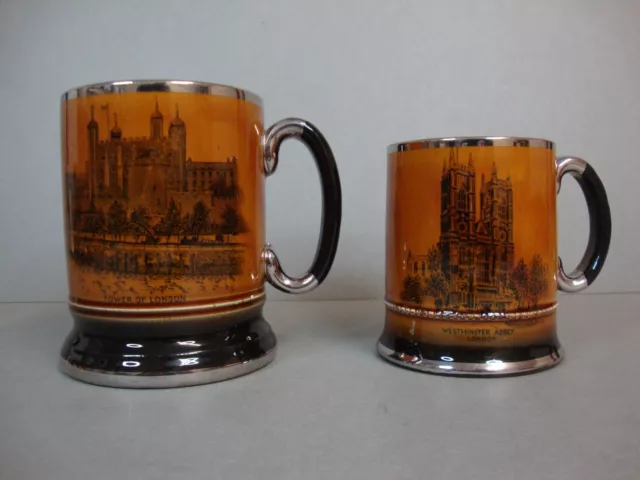 2 x Vintage Arthur Wood London Landmarks Scene Tankard/Mug