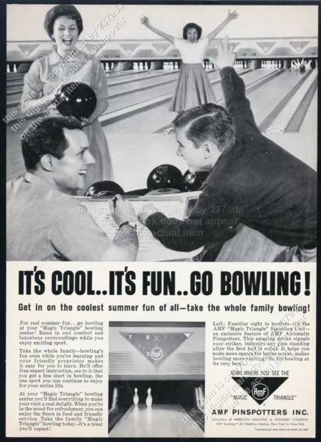 1959 AMF bowling alley photo It's Cool It's Fun Go Bowling vintage print ad