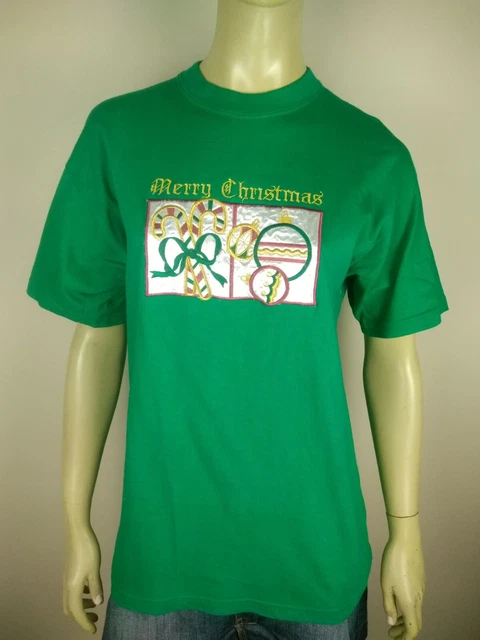 CHRISTMAS TSHIRT vintage ladies size Small Rylor Australia Merry embroidered