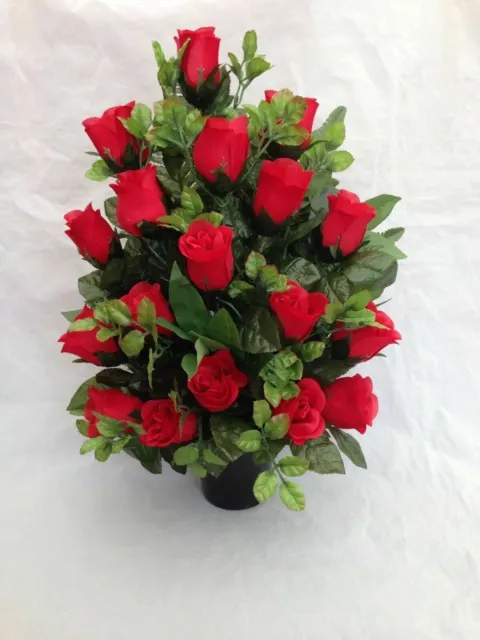 Grave Flower Arrangement Pot Rose Artificial Silk Flat Back Tribute Any Colour