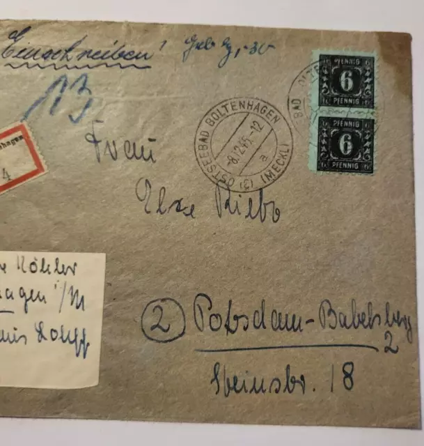 2 x SBZ Mecklenburg-Western Pomerania 1945 Mi.-No. 8 y stamped by registered letter 3