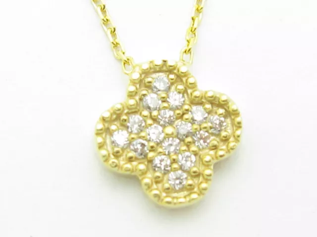 18Kt Yellow Gold Silver Diamond Set Pave White Sapphire Clover Design Pendant