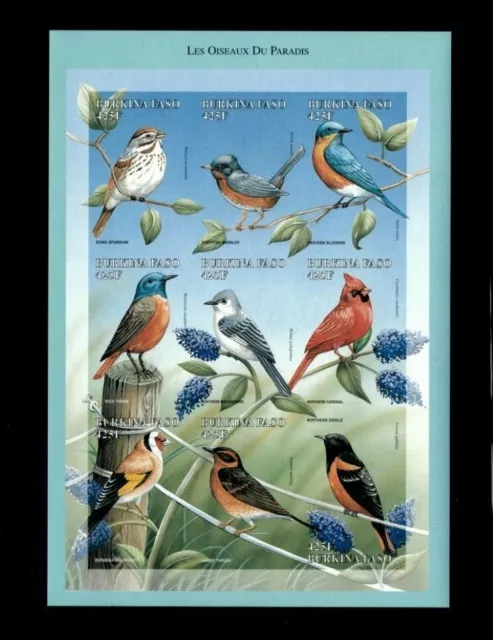 Burkina Faso 1998 - Birds - Scott #1105 - IMPERF Stamp Sheet of 9 - MNH