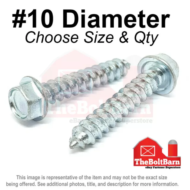 #10 Hex Washer Head Self Tapping Sheet Metal Screws Zinc (Pick Length & Qty)