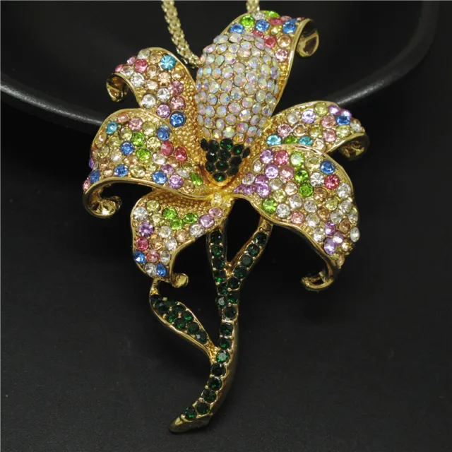 Hot Fashion Lady Color Rhinestone Bling Flower Crystal Pendant Women Necklace