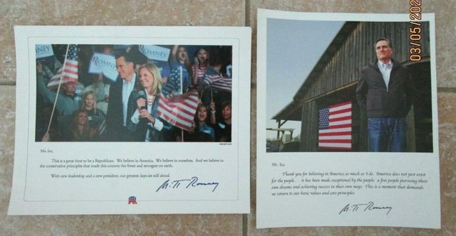 Lot of 2 Mitt Romney 8" x 10" Autopen Signed Photos -B4-D