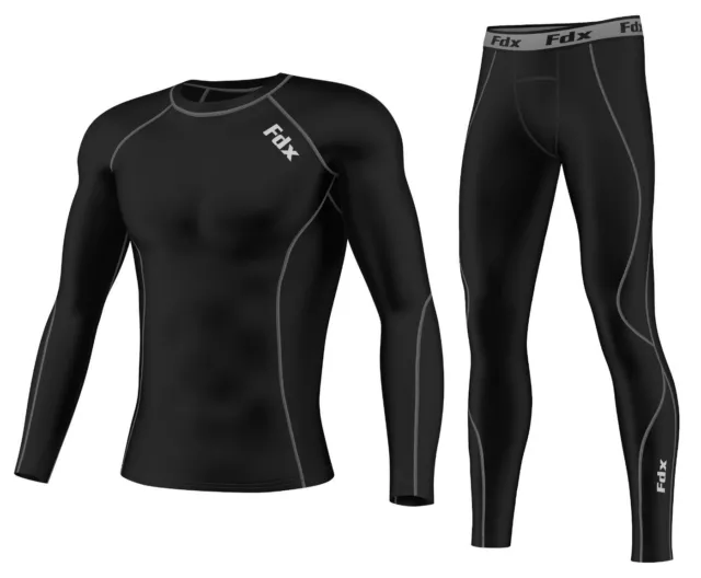 FDX Mens Compression Armour Base layer Top Skin Fit Shirt + Leggings, Pants set