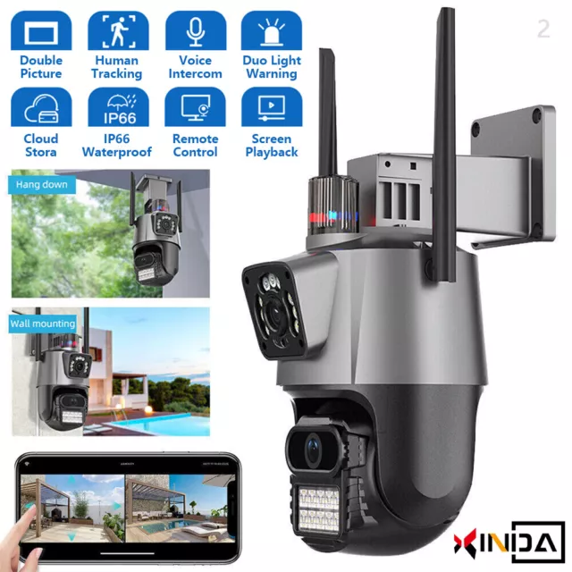 PTZ Outdoor Security Camera Night Vision Cam 4K IP Wifi 8MP 1-8X Zoom Dual Lens