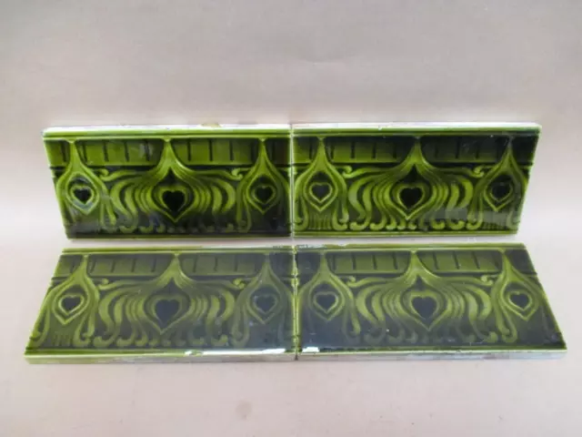 Tiles x4, Majolica, Art Nouveau, Art Deco, border tile, antique, vintage
