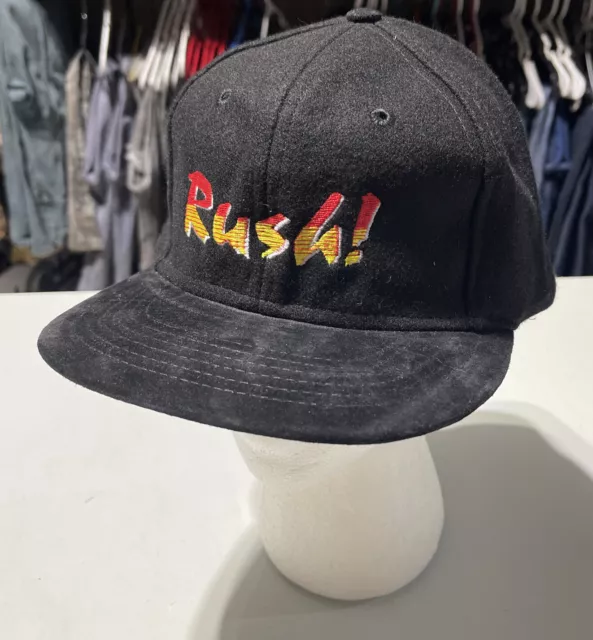 Rare Vintage 80s Rush Snap Back Rock Band Trucker Hat Wool Blend Black Embroider