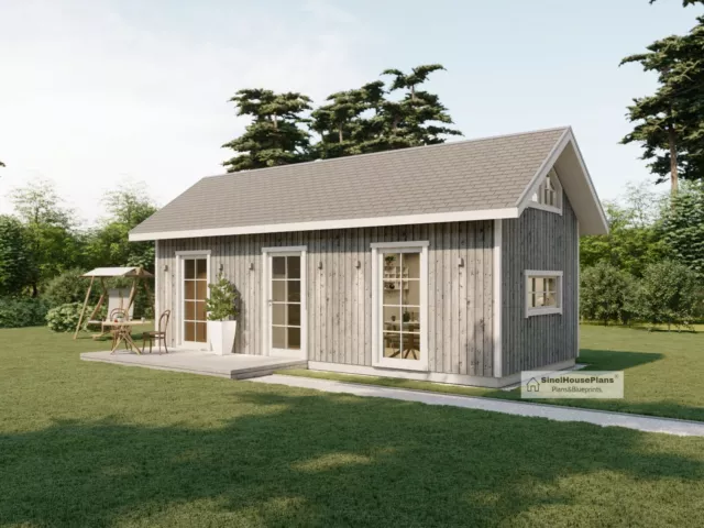 12'x28' Cabin House Plans / Two-Bedroom Tiny house with Loft / 455 SF Building