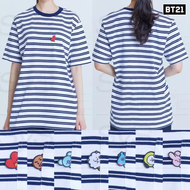 BTS BT21 Official Authentic Goods Short Sleeve Stripe T-Shirts Blue