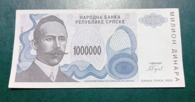 BOSNIA & HERZEGOVINA  1 Million  Dinara  1993 - War Money Banja luka