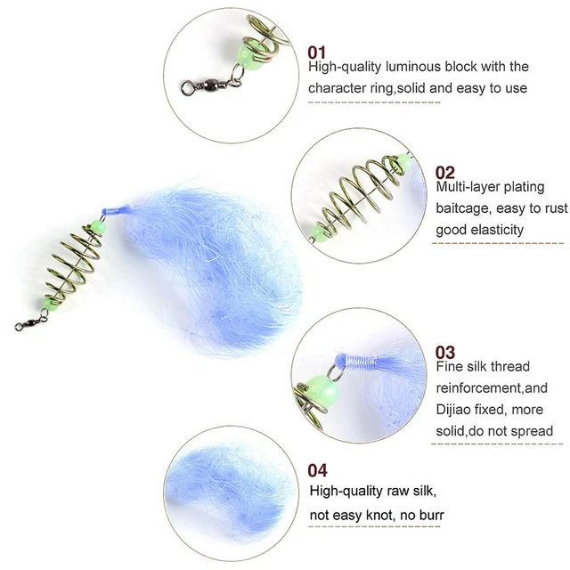 Lot De 4 Filets De Pêche à Ressort En Cuivre Avec Perles Lumineuses - Pour Pêche De Nuit - Tailles 7#, 8#, 10#, 12#