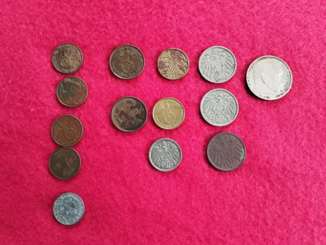 2 Reichsmark 1939, Paul von Hindenburg, Silbermünze Konvolut 1 Pfennig 5 Pfennig