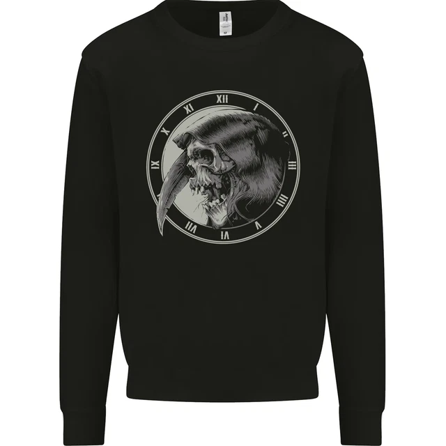 Grim Reaper Clock Skull Biker Gothic Demon Mens Sweatshirt Jumper