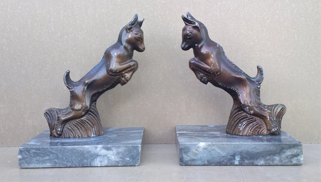 PAIRE SERRE-LIVRES SCULPTURE Chien Bouledogue Art Deco Régule EUR 150,00 - FR