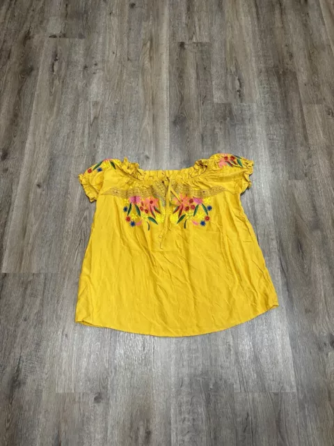 Mexican Embroidered Floral Blouse Dark Yellow Size XL