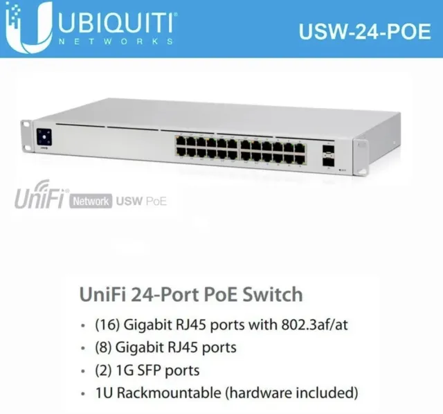 UBIQUITI USW-24-POE UNIFI 24-Port Gigabit PoE Switch with SFP $280.00 ...