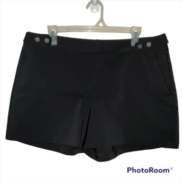 Elle 14 Shorts Black Flat Front Casual Dressy Lightweight Metal Button Detail
