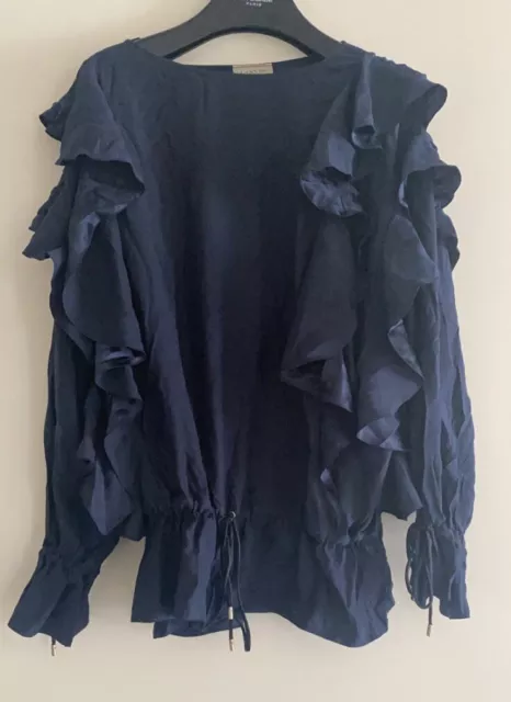 Lanvin Ruffled Crepe Blouse Navy Size 34 2