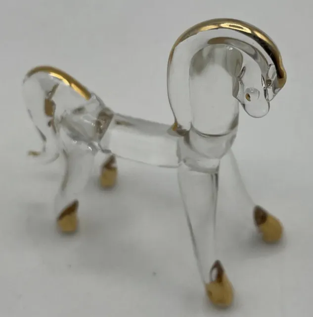 Mini Clear Glass Horse Figurine with Gold Accents Equine Fans-6864