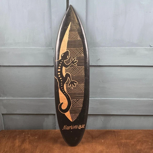 Décoration Murale Planche De Surf En Bois 100cm - Motif Fleurs Hibiscus Noir - Neuf