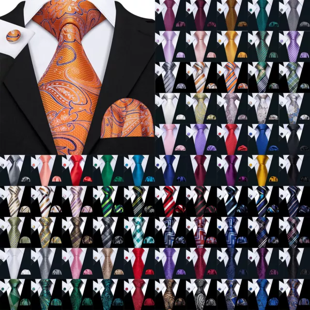 Men's Tie Silk Classic Wedding Necktie and Pocket Square Cufflinks Set Paisley