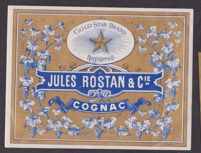 Ancienne étiquette Alcool France  BN19222 Jules Rostan Cognac Etoile