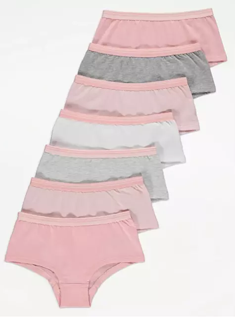 7 Pack Girls Pink Plain Short Briefs Knickers Pants Age 1-14  Underwear Cotton