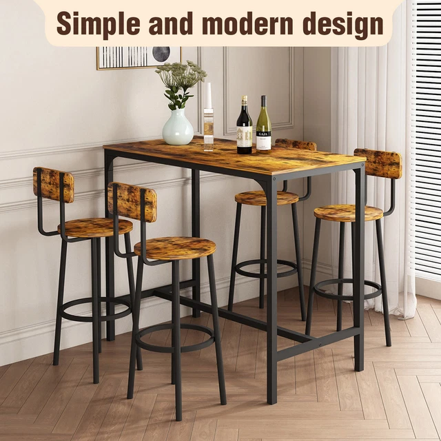 5PCS Dining Table Stool Set Metal High Bar Table Set Kitchen Cafe Pub Vintage