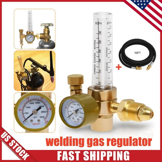 ARGON CO2 MIG Tig Flow Meter Regulator Welding Gas Welder Gauge +10'Gas
