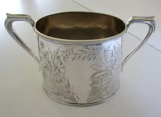 Victorian Silver Plated Sugar Bowl, Flowers & Foliate Decoration, Circa 1880