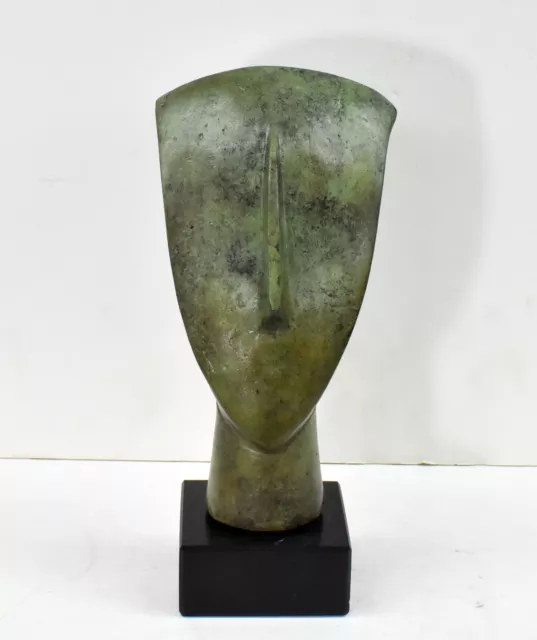 Cycladic Bronze Head statue on marble base - Ancient Abstract Art - Simplicity