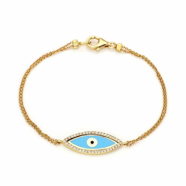 Aaron Basha Diamond Enamel Good Luck Eye Charm 18k Gold Bracelet