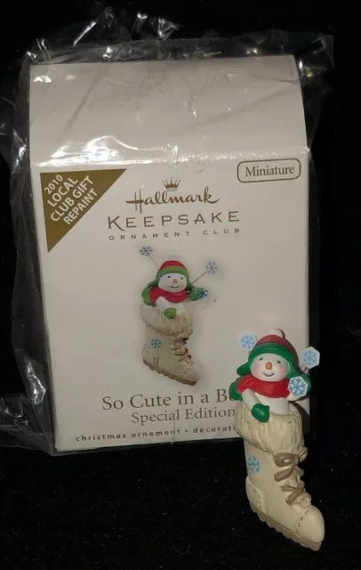 Hallmark 2010 Local Club Ornament Miniature Repaint So Cute In A Boot Snowman