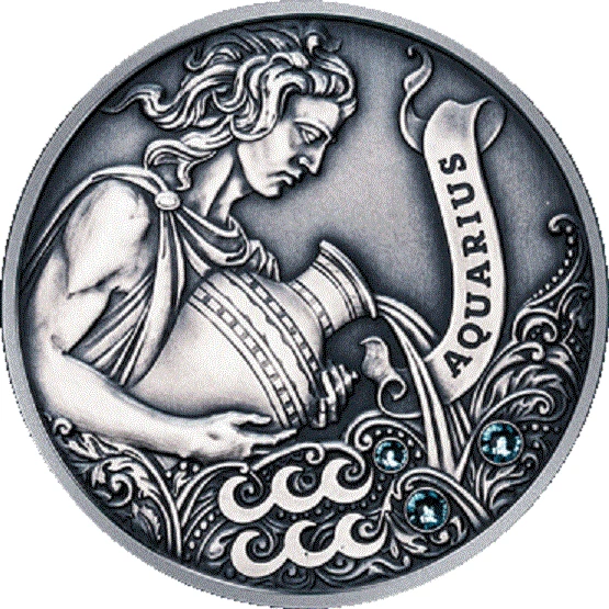 Belarus 2013, AQUARIUS. Zodiac Horoscope, 20 rub, 1oz Silver, Swarovski crystals