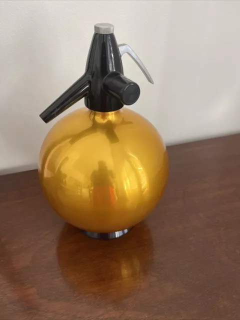 Vintage Metal Soda Siphon Syphon Retro Round Gold Anodised Made In Hungary