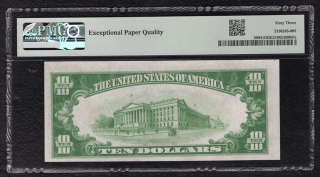Fr. 2004-E 1934 $10 Lgs Light Green Seal Frn Richmond, Va Pmg Unc-63Epq 2