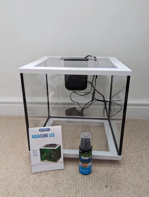Interpet Aqua Cube 28L Aquarium LED Lighting Filter White Nano Small Fish Tank