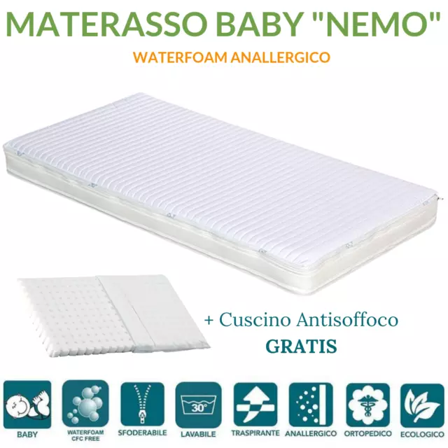 Materasso Lettino o Culla per Bambini Lavabile + Cuscino ANTIREFLUSSO GRATIS!