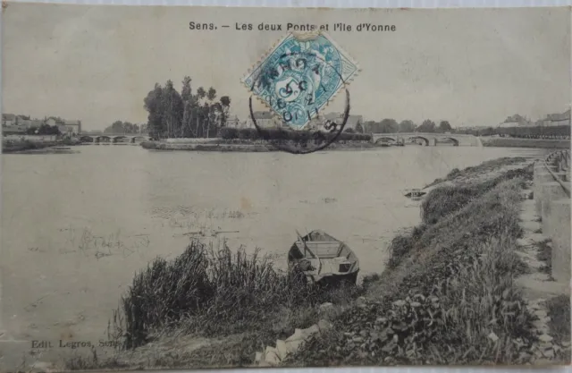 Sens 89 CPA All Two Bridges And L' Ile D' Yonne Good Condition 1907