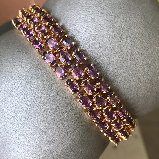 18k Gold Plated 925 Sterling DBJ Thai Amethyst Bracelet 6”1/2