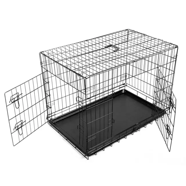 36" Folding Pet Dog Puppy Metal Training Cage Crate Carrier Large Black 2 Doors 2