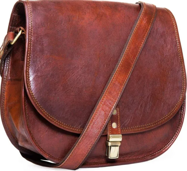 Women Crossbody Satchel Rustic Saddle Brown Vintage Leather Shoulder Bag Purse