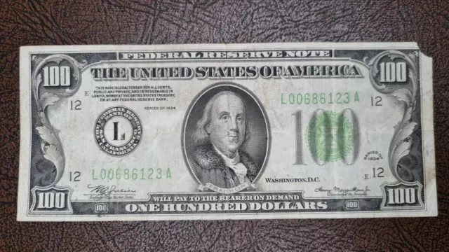1934 One Hundred Dollar Bill $100 Federal Reserve Note Circulated #53762