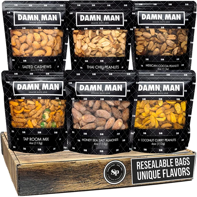 Juego de cesta de regalo de nueces - 6 sabores increíblemente únicos con almendras anacardos maní